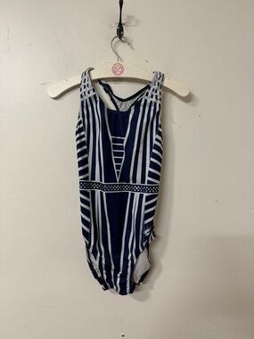 GK Navy and White Striped leotard
